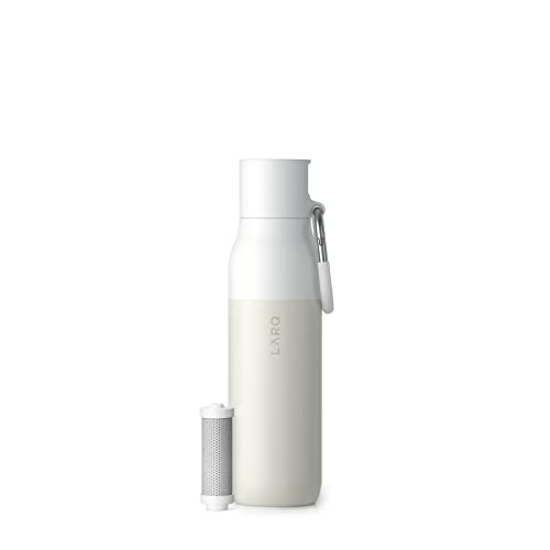 LARQ Bottle Filtered – Insulated Stainless Steel Water Bottle with Filter Straw, Removes Chlorine, PFAS Lead, BPA-Free Leak Proof Flip Top, 24h Cold for Travel Gym Office, 17 oz, Granite White
