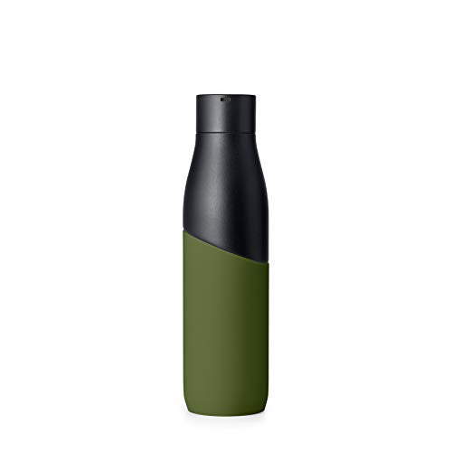 LARQ Bottle Movement PureVis 32 oz- Lightweight Self-Cleaning and Non-Insulated Stainless Steel Water Bottle with UV Water Purifier | Reusable & Travel Friendly, Black/Pine