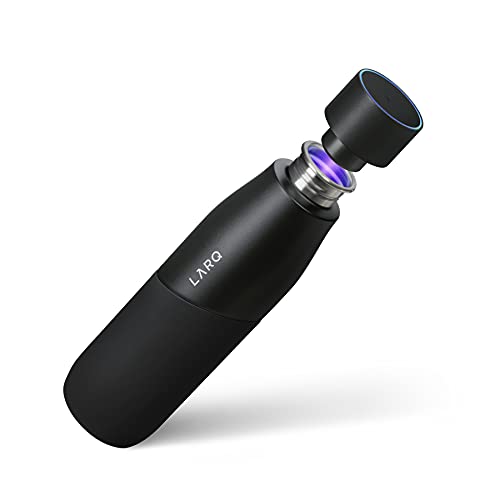 LARQ Bottle Movement PureVis 24 oz - Lightweight Self-Cleaning and Non-Insulated Stainless Steel Water Bottle with UV Water Purifier | Reusable & Travel Friendly, Black/Onyx