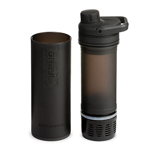 GRAYL UltraPress 16.9 oz Water Purifier & Filter Bottle for Hiking, Backpacking, Survival, Travel (Covert Black)