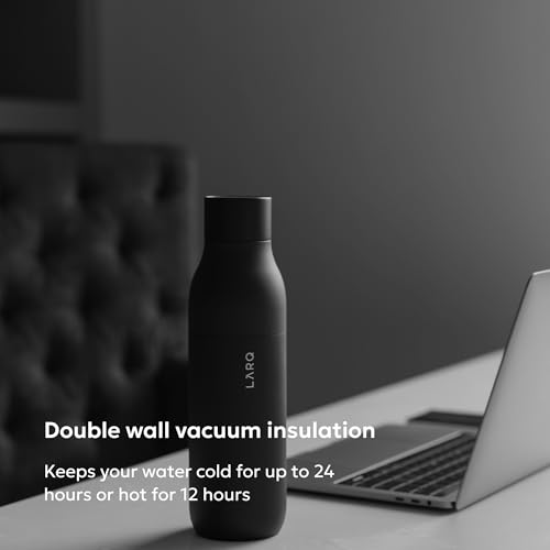 LARQ Bottle PureVis 25 oz - Self-Cleaning and Insulated Stainless Steel Water Bottle with UV Water Purifier and Award-winning Design | Reusable & Travel Friendly, Obsidian Black