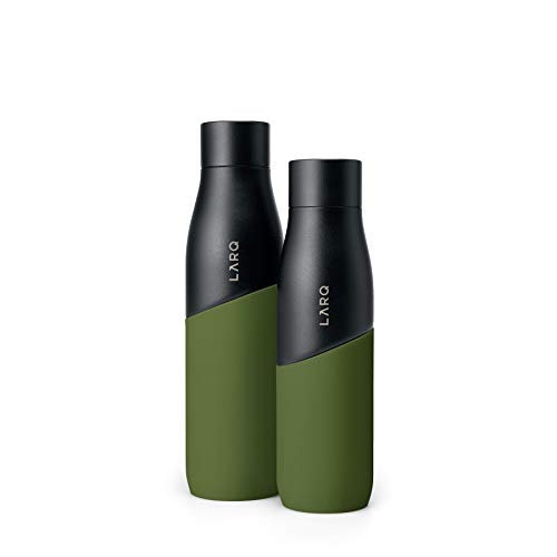 LARQ Bottle Movement PureVis 32 oz- Lightweight Self-Cleaning and Non-Insulated Stainless Steel Water Bottle with UV Water Purifier | Reusable & Travel Friendly, Black/Pine