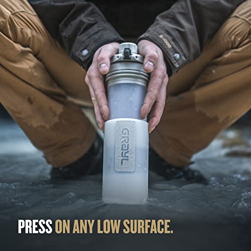 GRAYL GeoPress 24 oz Water Purifier Bottle - Filter for Hiking, Camping, Survival, Travel (Peak White)