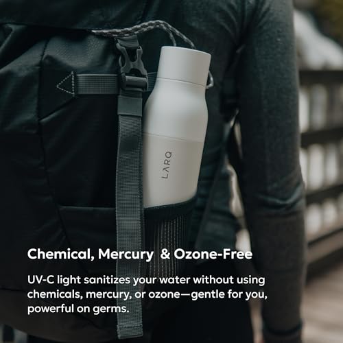 LARQ Bottle PureVis 17 oz - Self-Cleaning and Insulated Stainless Steel Water Bottle with UV Water Purifier and Award-winning Design | Reusable & Travel Friendly, 1-Year Warranty, Granite White