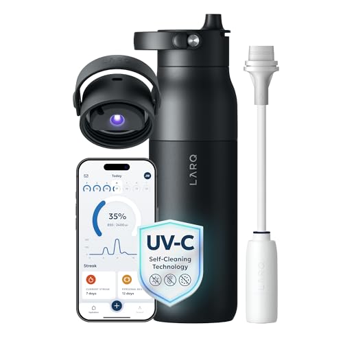 LARQ PureVis 2 Self Cleaning Water Bottle - UV Water Purifier with Filter Straw, Smart App Hydration Tracking, Insulated Stainless Steel