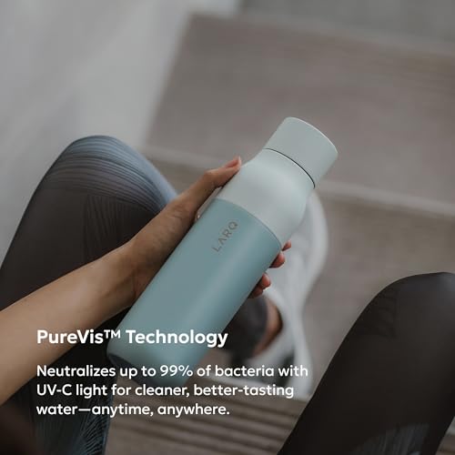 LARQ Bottle PureVis 17 oz - Self-Cleaning and Insulated Stainless Steel Water Bottle with UV Water Purifier and Award-winning Design | Reusable & Travel Friendly, Seaside Mint