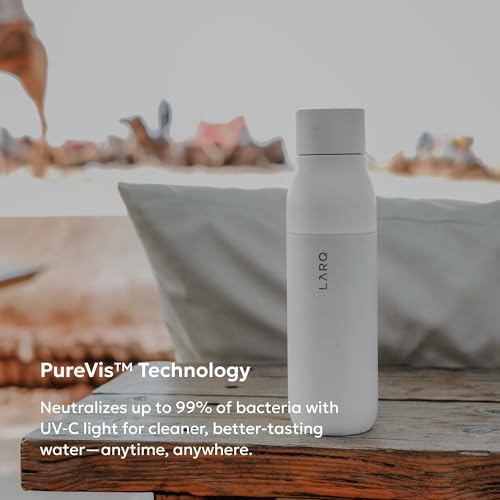 LARQ Bottle PureVis 17 oz - Self-Cleaning and Insulated Stainless Steel Water Bottle with UV Water Purifier and Award-winning Design | Reusable & Travel Friendly, 1-Year Warranty, Granite White
