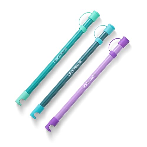 LifeStraw Sip — Reusable Stainless Steel Water Filter Drinking Straw with 3 Carry Cases, Removes Microplastics, Bacteria and Parasites for Travel and Everyday Use, 3-Pack