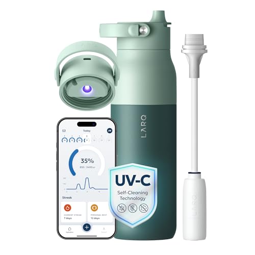 LARQ PureVis 2 Self Cleaning Water Bottle - UV Water Purifier with Filter Straw, Smart App Hydration Tracking, Insulated Stainless Steel