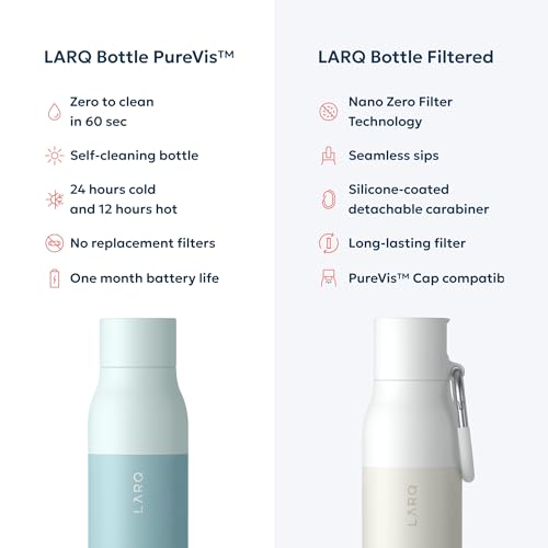LARQ Bottle PureVis 17 oz - Self-Cleaning and Insulated Stainless Steel Water Bottle with UV Water Purifier and Award-winning Design | Reusable & Travel Friendly, Seaside Mint