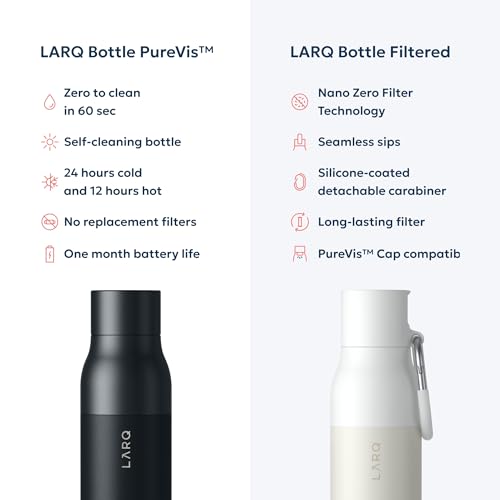 LARQ Bottle PureVis 17 oz - Self-Cleaning and Insulated Stainless Steel Water Bottle with UV Water Purifier and Award-winning Design | Reusable & Travel Friendly, Obsidian Black