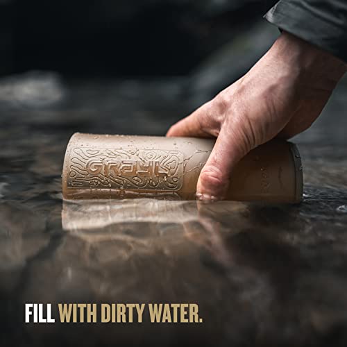 GRAYL GeoPress 24 oz Water Purifier Bottle - Filter for Hiking, Camping, Survival, Travel (Coyote Brown)