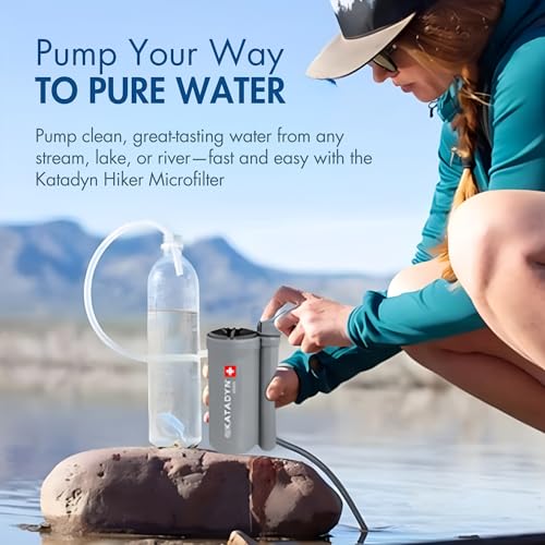 Katadyn Hiker 11oz Pump-Action Water Filter for Backpacking, Camping, Hiking & Trekking - Microfilter Water Purification Unit Filters Sediment & Fine Particles, Field-Cleanable, Backpacker Magazine Approved