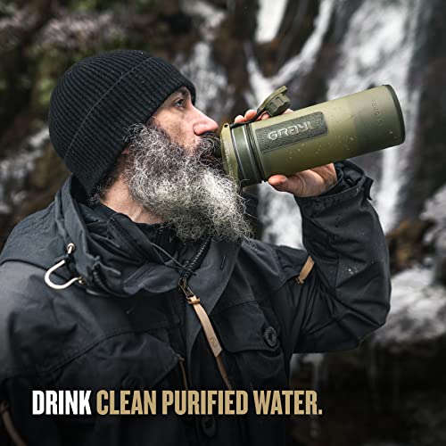 GRAYL GeoPress 24 oz Water Purifier Bottle - Filter for Hiking, Camping, Survival, Travel (Olive Drab)