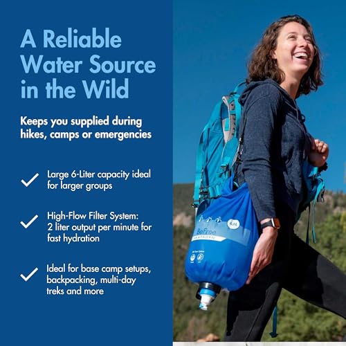 Katadyn BeFree Gravity Water Filter 6L for Camping & Group Use | 0.1 Micron Hollow Fiber Filter Removes Bacteria & Protozoa, 1,000L Capacity, BPA-Free