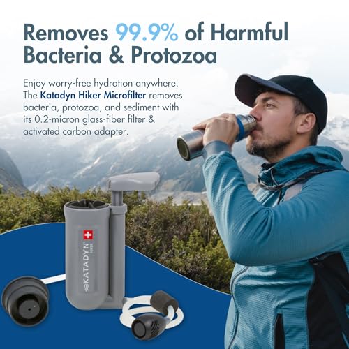 Katadyn Hiker 11oz Pump-Action Water Filter for Backpacking, Camping, Hiking & Trekking - Microfilter Water Purification Unit Filters Sediment & Fine Particles, Field-Cleanable, Backpacker Magazine Approved