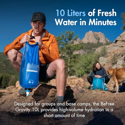 Katadyn BeFree Gravity Water Filter 10L for Base Camp, Large Groups & Emergency Preparedness | 0.1 Micron Hollow Fiber Filter Removes Bacteria & Protozoa, 1,000L Capacity, BPA-Free