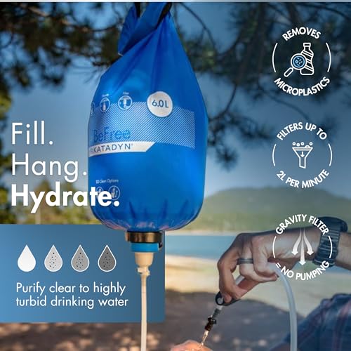 Katadyn BeFree Gravity Water Filter 6L for Camping & Group Use | 0.1 Micron Hollow Fiber Filter Removes Bacteria & Protozoa, 1,000L Capacity, BPA-Free