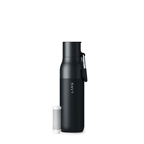 LARQ Bottle Filtered – Insulated Stainless Steel Water Bottle with Filter Straw, Removes Chlorine, PFAS Lead, BPA-Free Leak Proof Flip Top, 24h Cold for Travel Gym Office, 17 oz, Obsidian Black