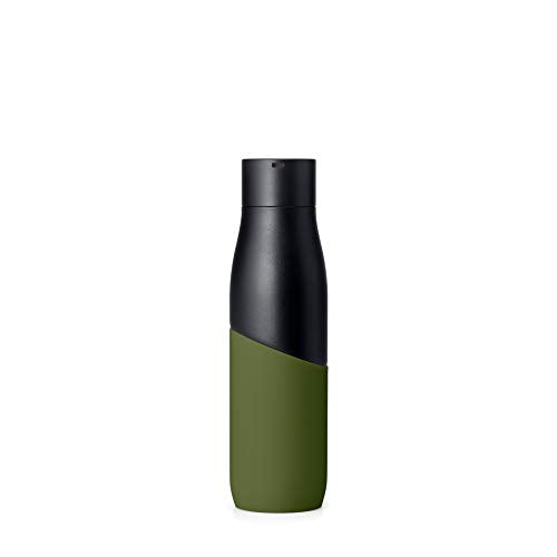 LARQ Bottle Movement PureVis 24 oz- Lightweight Self-Cleaning and Non-Insulated Stainless Steel Water Bottle with UV Water Purifier | Reusable & Travel Friendly, Black/Pine