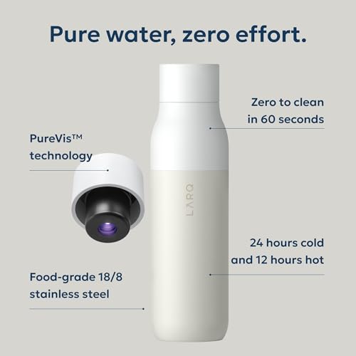 LARQ Bottle PureVis 25 oz - Self-Cleaning and Insulated Stainless Steel Water Bottle with UV Water Purifier and Award-winning Design | Reusable & Travel Friendly, Granite White