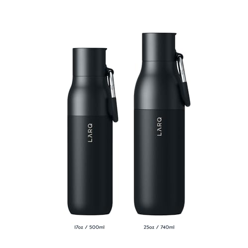 LARQ Bottle Filtered – Insulated Stainless Steel Water Bottle with Filter Straw, Removes Chlorine, PFAS Lead, BPA-Free Leak Proof Flip Top, 24h Cold for Travel Gym Office, 17 oz, Obsidian Black