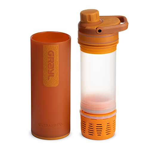GRAYL UltraPress Water Purifier & Filter Bottle for Hiking, Backpacking, and Travel (Mojave Redrock)