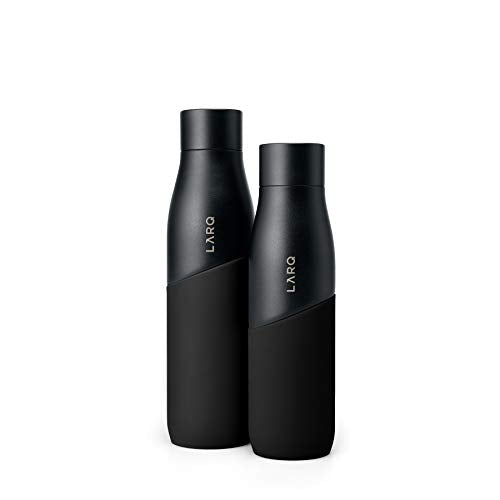LARQ Bottle Movement PureVis 24 oz - Lightweight Self-Cleaning and Non-Insulated Stainless Steel Water Bottle with UV Water Purifier | Reusable & Travel Friendly, Black/Onyx