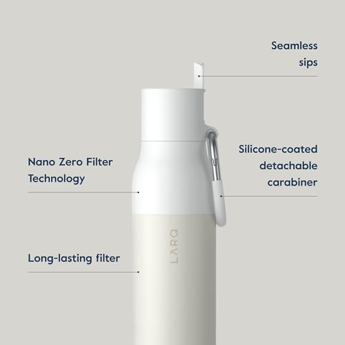 LARQ Bottle Filtered – Insulated Stainless Steel Water Bottle with Filter Straw, Removes Chlorine, PFAS Lead, BPA-Free Leak Proof Flip Top, 24h Cold for Travel Gym Office, 25 oz, Granite White