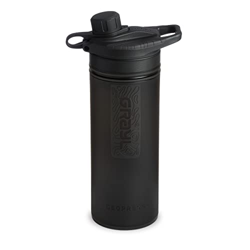 GRAYL GeoPress 24 oz Water Purifier Bottle - Filter for Hiking, Camping, Survival, Travel (Covert Black)