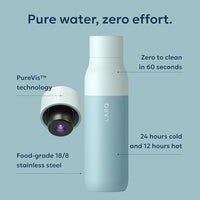 LARQ Bottle PureVis 17 oz - Self-Cleaning and Insulated Stainless Steel Water Bottle with UV Water Purifier and Award-winning Design | Reusable & Travel Friendly, Seaside Mint