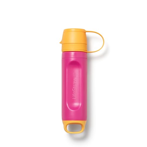 LifeStraw Peak Series — Solo Personal Water Filter for Hiking, Camping, Travel, Survival and Emergency preparedness. Removes Bacteria, Parasites and Microplastics, Pink Lemonade