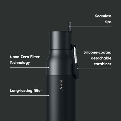 LARQ Bottle Filtered – Insulated Stainless Steel Water Bottle with Filter Straw, Removes Chlorine, PFAS Lead, BPA-Free Leak Proof Flip Top, 24h Cold for Travel Gym Office, 17 oz, Obsidian Black