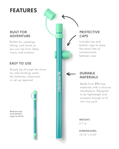 LifeStraw Sip Essential — BPA-Free Reusable Filter Drinking Straw, Removes Microplastics, Bacteria and Parasites for Travel and Everyday Use, Seaglass