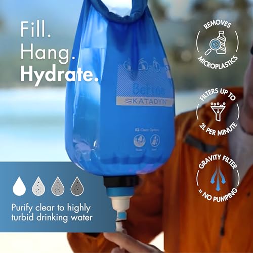 Katadyn BeFree Gravity Water Filter 10L for Base Camp, Large Groups & Emergency Preparedness | 0.1 Micron Hollow Fiber Filter Removes Bacteria & Protozoa, 1,000L Capacity, BPA-Free