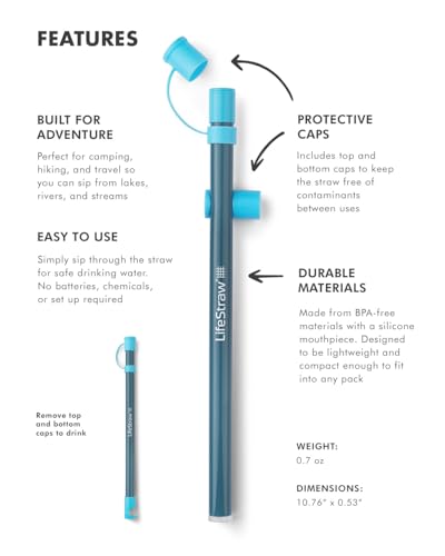 LifeStraw Sip — Reusable Stainless Steel Water Filter Drinking Straw with 3 Carry Cases, Removes Microplastics, Bacteria and Parasites for Travel and Everyday Use, 3-Pack