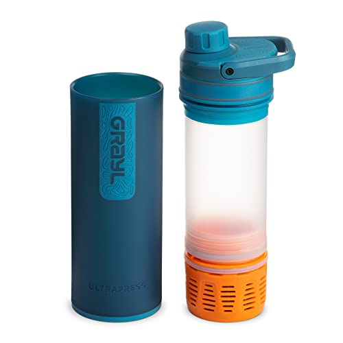 GRAYL UltraPress Water Purifier & Filter Bottle for Hiking, Backpacking, and Travel (Forest Blue)