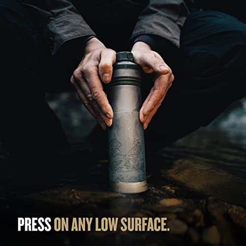 GRAYL UltraPress Titanium 16.9 oz Water Purifier & Filter Bottle for Hiking, Backpacking, Survival, Bushcraft, Travel (Olive Drab)