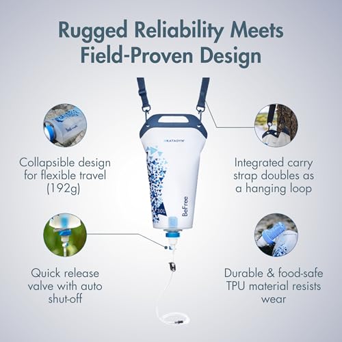 Katadyn BeFree Gravity Water Filter 3L for Camping, Backpacking & Hiking | 0.1 Micron Hollow Fiber Filter Removes Bacteria & Protozoa, 1,000L Capacity, BPA-Free