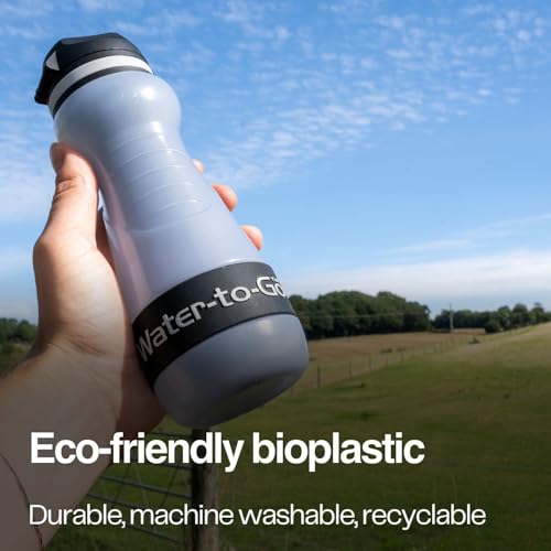 Travel Water Filter Bottle - 18.5oz/55cl Compact Filtered Water Bottle for International Travel - Removes Viruses - Eco-Friendly Bioplastic - New Leakproof Lid