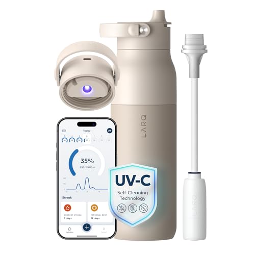 LARQ PureVis 2 Self Cleaning Water Bottle - UV Water Purifier with Filter Straw, Smart App Hydration Tracking, Insulated Stainless Steel