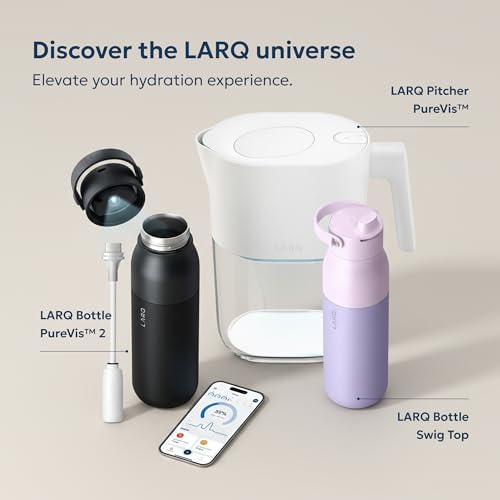 LARQ Bottle Movement PureVis 32 oz- Lightweight Self-Cleaning and Non-Insulated Stainless Steel Water Bottle with UV Water Purifier | Reusable & Travel Friendly, Black/Pine