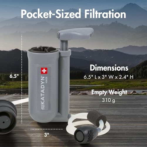 Katadyn Hiker 11oz Pump-Action Water Filter for Backpacking, Camping, Hiking & Trekking - Microfilter Water Purification Unit Filters Sediment & Fine Particles, Field-Cleanable, Backpacker Magazine Approved