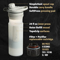 GRAYL GeoPress 24 oz Water Purifier Bottle - Filter for Hiking, Camping, Survival, Travel (Peak White)