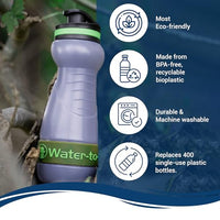 Travel Water Filter Bottle - 18.5oz/55cl Compact Filtered Water Bottle for International Travel - Removes Viruses - Eco-Friendly Bioplastic - New Leakproof Lid