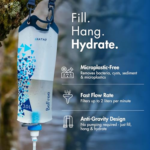 Katadyn BeFree Gravity Water Filter 3L for Camping, Backpacking & Hiking | 0.1 Micron Hollow Fiber Filter Removes Bacteria & Protozoa, 1,000L Capacity, BPA-Free