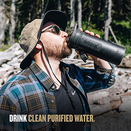 GRAYL GeoPress 24 oz Water Purifier Bottle - Filter for Hiking, Camping, Survival, Travel (Covert Black)