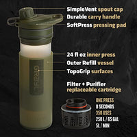 GRAYL GeoPress 24 oz Water Purifier Bottle - Filter for Hiking, Camping, Survival, Travel (Olive Drab)